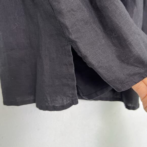 NWOT Kate Hill Women's Linen Button Up Shirt Black Petite Sz L Minimalist Boho - Picture 6 of 12